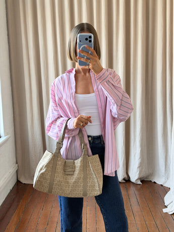 Fendi Vintage Zucchino Shoulder Bag Greige