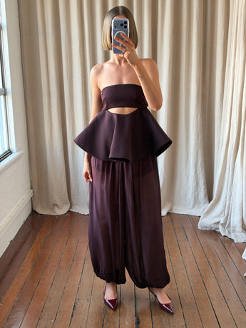 Arakii Tailored Peplum Bandeau Top and Sheer Balloon Pants