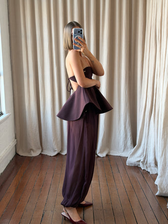 Arakii Tailored Peplum Bandeau Top and Sheer Balloon Pants