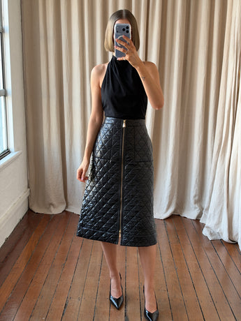 Scanlan Theodore Quilted Zipper Midi Skirt Black