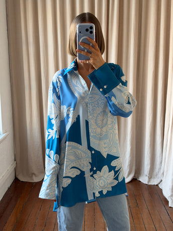 Scanlan Theodore Silk Harrow Print Shirt Blue