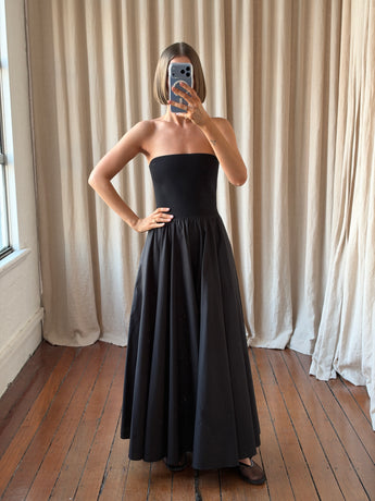 Scanlan Theodore Crepe Knit Cotton Strapless Dress Black
