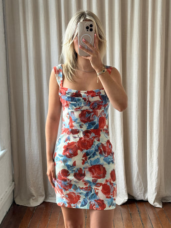 Rebecca Vallance Fleurette Mini Dress Blue / Red