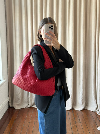 Bottega Veneta Intrecciato Woven Leather Hobo Bag Red