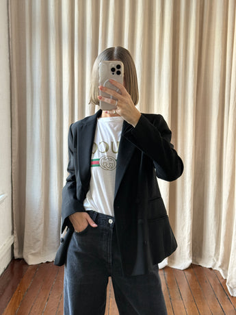 Frame Double-Breasted Blazer Black