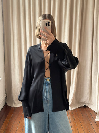 Khaite Athena Cross Neck Blouse Black