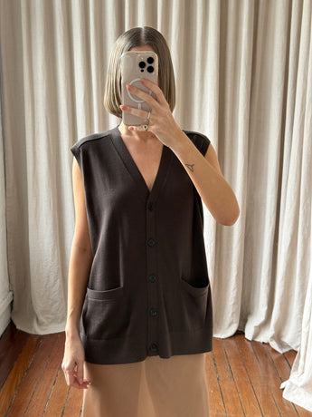 Oroton Button Front Knit Brown