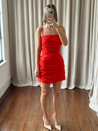 Anna Quan Ruched Cotton Blend Mini Dress Orange