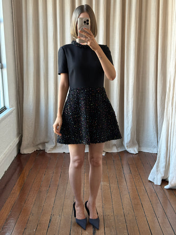 Valentino Tweed Panelled Mini Dress Black