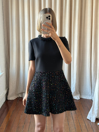 Valentino Tweed Panelled Mini Dress Black
