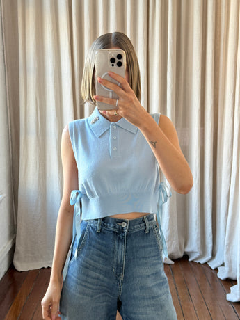 Simone Rocha Embellished Knit Polo Bib Blue