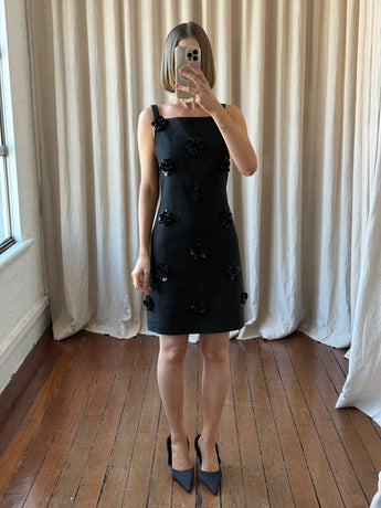 Oroton Flower Sequin Shift Dress Black