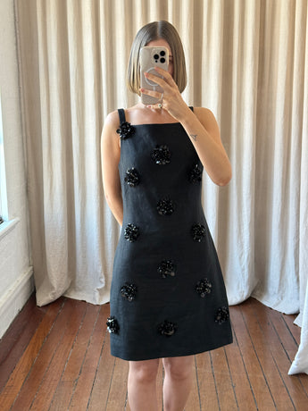 Oroton Flower Sequin Shift Dress Black