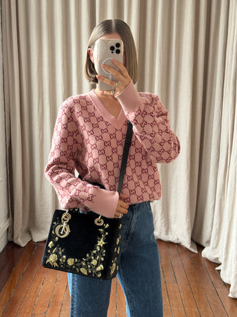 Dior Lady Dior Embroidered Velvet Bag Medium