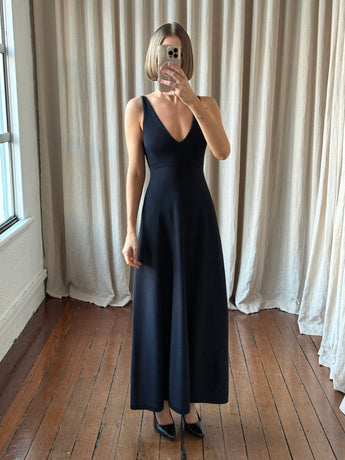 Scanlan Theodore Crepe Knit Midi Dress Navy