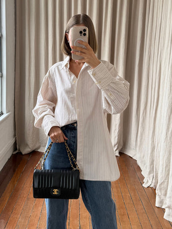 Chanel Vintage Mademoiselle Straight Flap Shoulder Bag Dark Blue