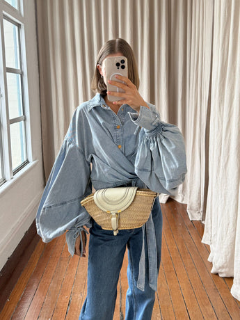 Chloe Marcie Small Raffia Basket Bag