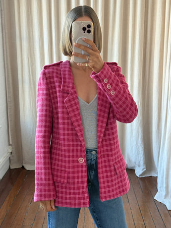 Chanel Paris Checked Tweed Blazer Pink