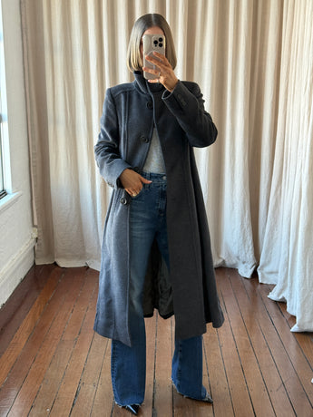 Max Mara Studio Long Wool Coat Dark Grey