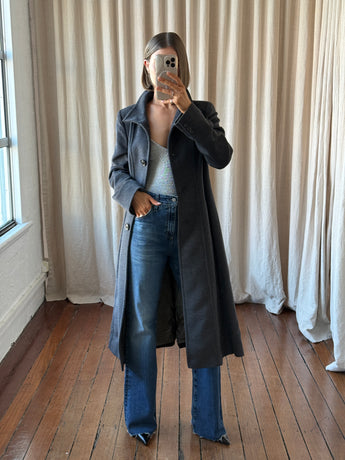 Max Mara Studio Long Wool Coat Dark Grey