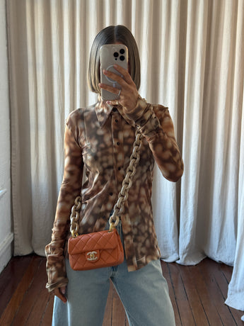 Chanel Orange Mini Wenge Wood Chain Flap Bag