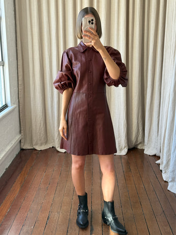 Ganni Burgundy Leather Dress