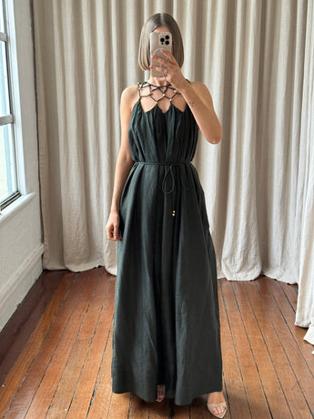 Aje Della Beaded Dress Hunter Green