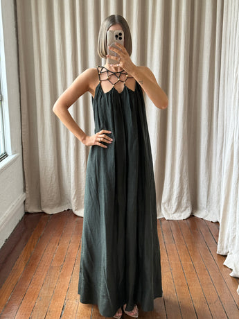 Aje Della Beaded Dress Hunter Green
