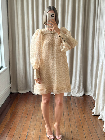 Ganni Organza A-Shaped Mini Dress Leopard