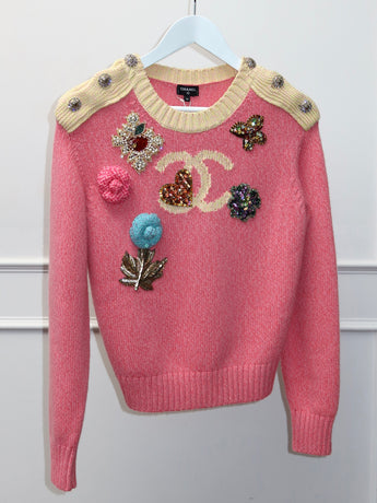Chanel Cashmere Embellished Sweater Pink