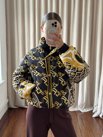 Camilla Printed Quilted Down Jacket Black