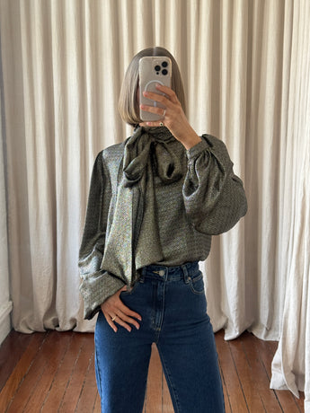 Saint Laurent Metallic Cowl Neck Scarf Blouse