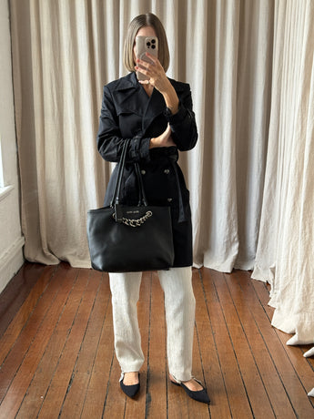 Miu Miu Leather Chain Detail Tote Bag Black