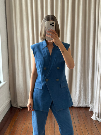 Veronica Beard Amika Double-Breasted Denim Vest