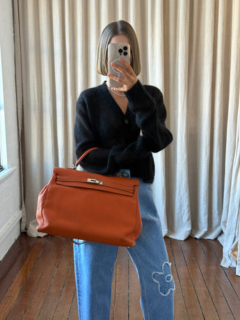 Hermes Soft Kelly 40 'Orange Hermes' Togo Leather Bag