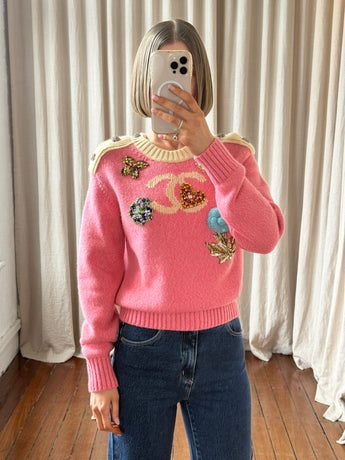 Chanel Cashmere Embellished Sweater Pink